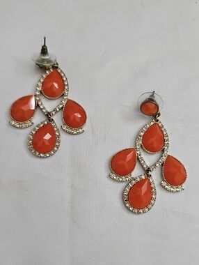 Elegant Orange Teardrop Crystal Dangle Earrings - Women Jewelry